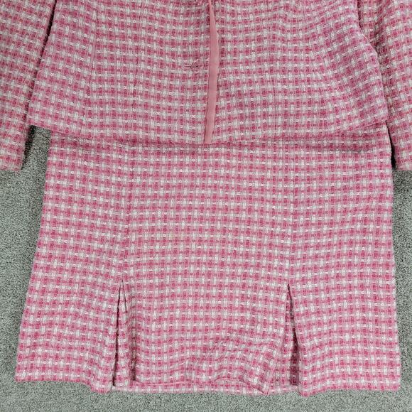 Vintage Requirements Tweed Skirt Suit Womens 12 Pink Check Office Career - Picture 10 of 16